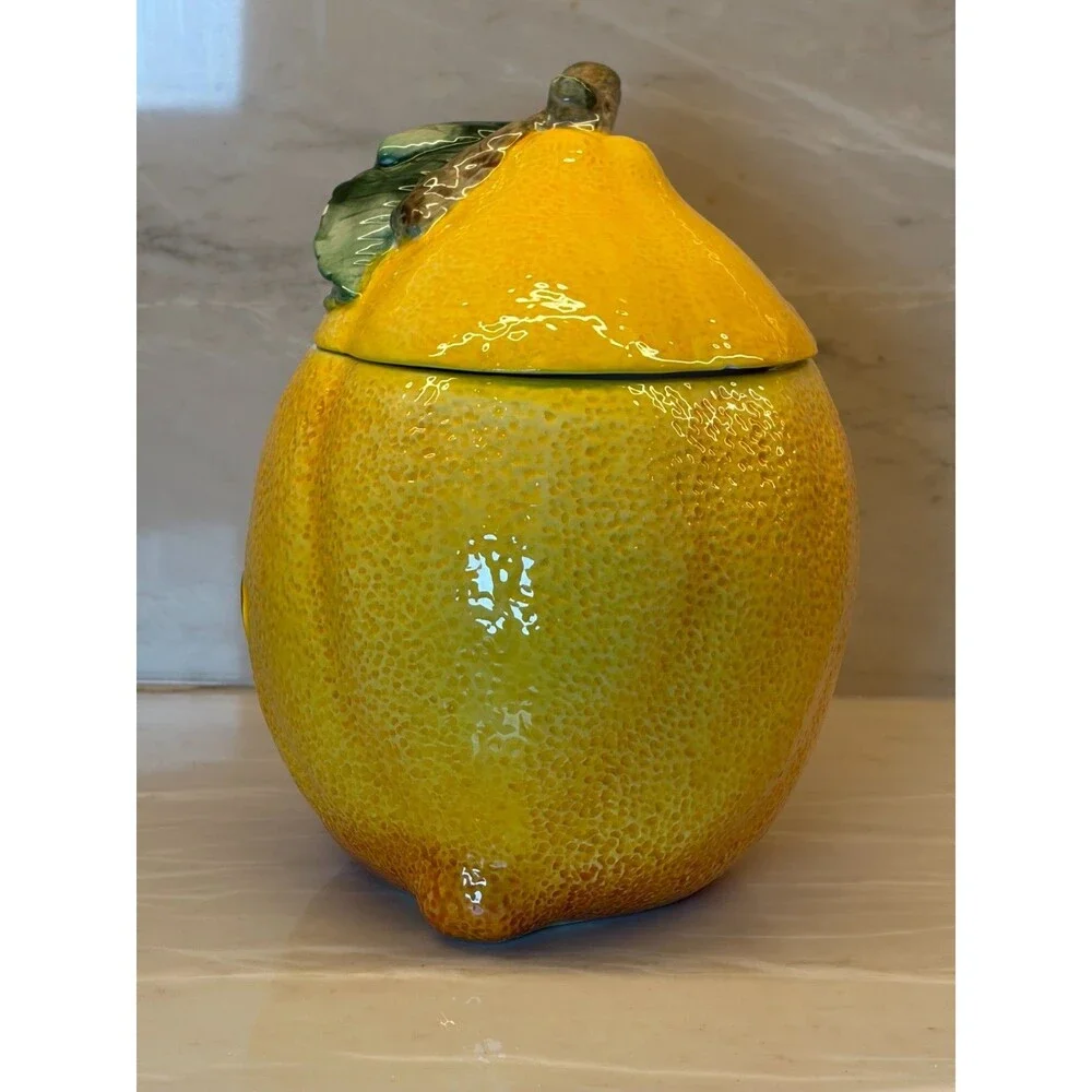 Corner Ruby The Lemon Collection Ceramic Cookie Jar Canister Lidded Fruit Stem